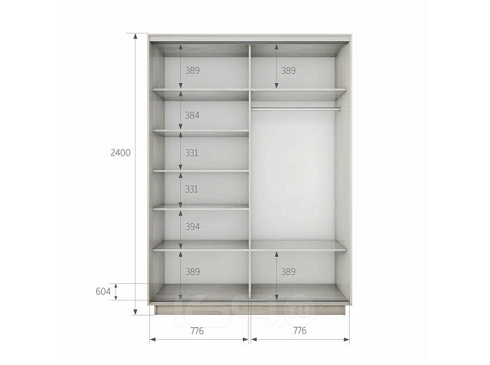 Шкаф Экспресс 2 Широкий 2-х дверный Дуо Зеркало (Чёрный профиль) Ясень Анкор светлый 1800*2400*600