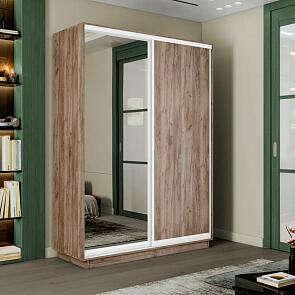 Шкаф Экспресс 2 Широкий 2-х дверный Дуо Зеркало ЛДСП (Белый профиль) Дуб Крафт Табачный 1800*2200*600