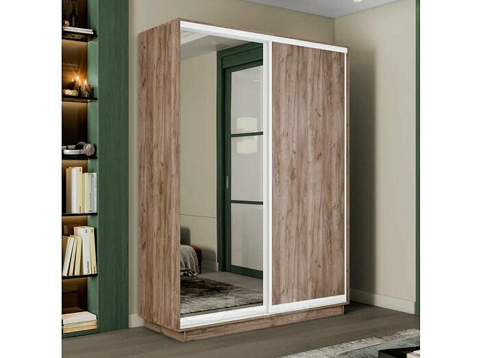 Шкаф Экспресс 2 Широкий 2-х дверный Дуо Зеркало ЛДСП (Белый профиль) Дуб Крафт Табачный 1800*2400*450