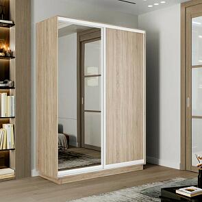 Шкаф Экспресс 2 Широкий 2-х дверный Дуо Зеркало ЛДСП (Белый профиль) Дуб сонома 1800*2400*600