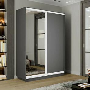 Шкаф Экспресс 2 Широкий 2-х дверный Дуо Зеркало ЛДСП (Белый профиль) Серый Диамант 1800*2200*450