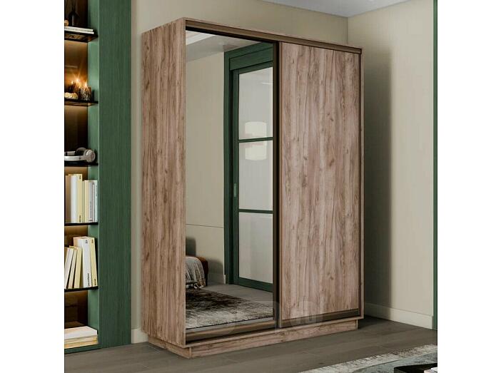 Шкаф Экспресс 2 Широкий 2-х дверный Дуо Зеркало ЛДСП (Бронзовый профиль) Дуб Крафт Табачный 1800*2400*450