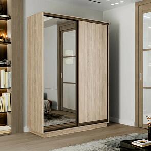 Шкаф Экспресс 2 Широкий 2-х дверный Дуо Зеркало ЛДСП (Бронзовый профиль) Дуб сонома 1800*2400*600