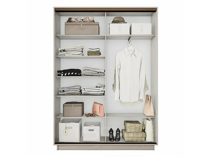 Шкаф Экспресс 2 Широкий 2-х дверный Дуо Зеркало ЛДСП (Бронзовый профиль) Ясень Анкор светлый 1800*2200*600