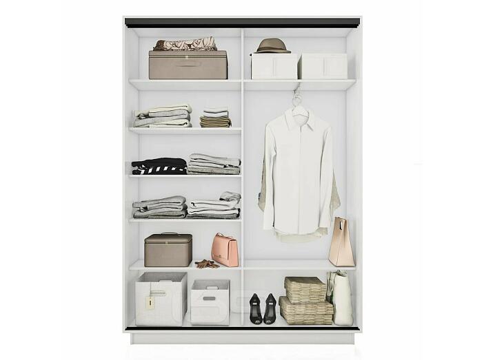 Шкаф Экспресс 2 Широкий 2-х дверный Дуо Зеркало ЛДСП (Чёрный профиль) Белый снег 1800*2200*600