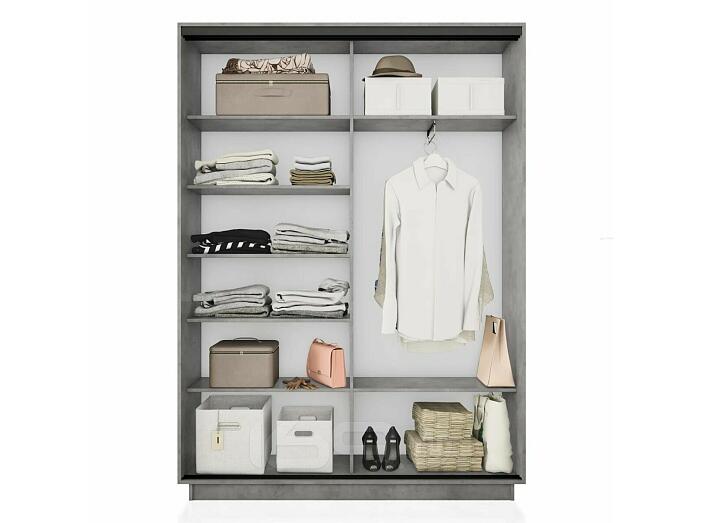 Шкаф Экспресс 2 Широкий 2-х дверный Дуо Зеркало ЛДСП (Чёрный профиль) Бетон 1800*2200*600