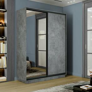 Шкаф Экспресс 2 Широкий 2-х дверный Дуо Зеркало ЛДСП (Чёрный профиль) Бетон 1800*2400*600