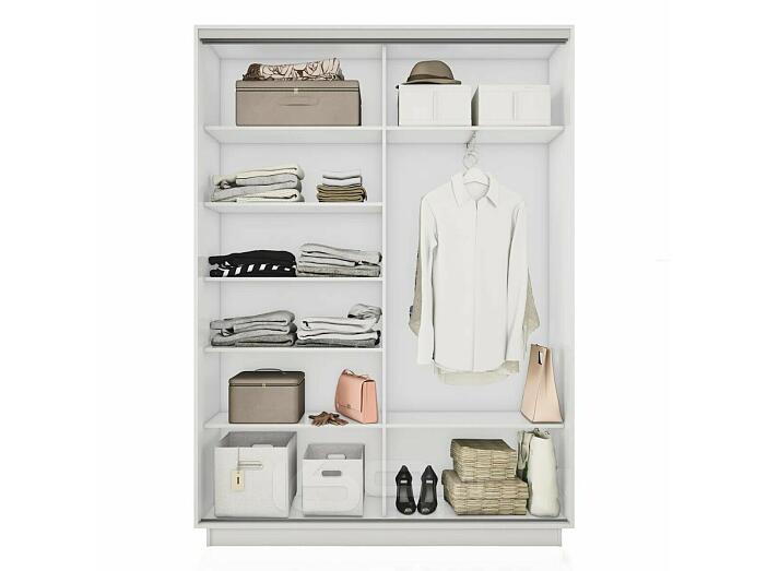 Шкаф Экспресс 2 Широкий 2-х дверный Дуо Зеркало ЛДСП (Серебряный профиль) Белый снег 1800*2400*450