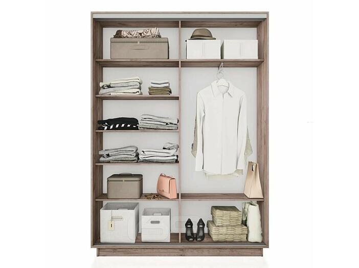 Шкаф Экспресс 2 Широкий 2-х дверный Дуо Зеркало ЛДСП (Серебряный профиль) Дуб Крафт Табачный 1800*2400*450