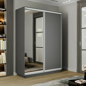 Шкаф Экспресс 2 Широкий 2-х дверный Дуо Зеркало ЛДСП (Серебряный профиль) Серый Диамант 1800*2400*450