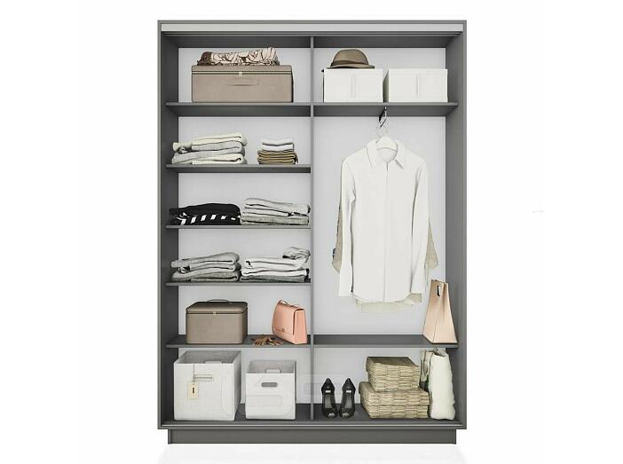 Шкаф Экспресс 2 Широкий 2-х дверный Дуо Зеркало ЛДСП (Серебряный профиль) Серый Диамант 1800*2400*450