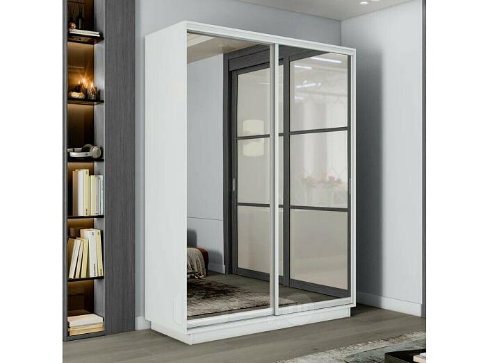 Шкаф Экспресс 2 Широкий 2-х дверный Дуо Зеркало (Серебряный профиль) Белый снег 1800*2400*450 Шкаф Экспресс 2 Широкий 2-х дверный Дуо Зеркало (Серебряный профиль) Белый снег 1800*2400*450