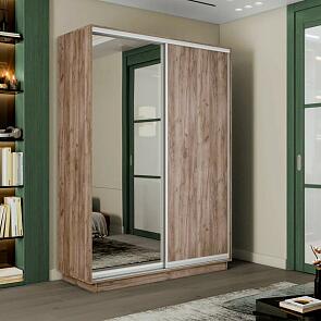 Шкаф Экспресс 2 Широкий 2-х дверный Дуо Зеркало (Серебряный профиль) Дуб Крафт Табачный 1800*2200*450