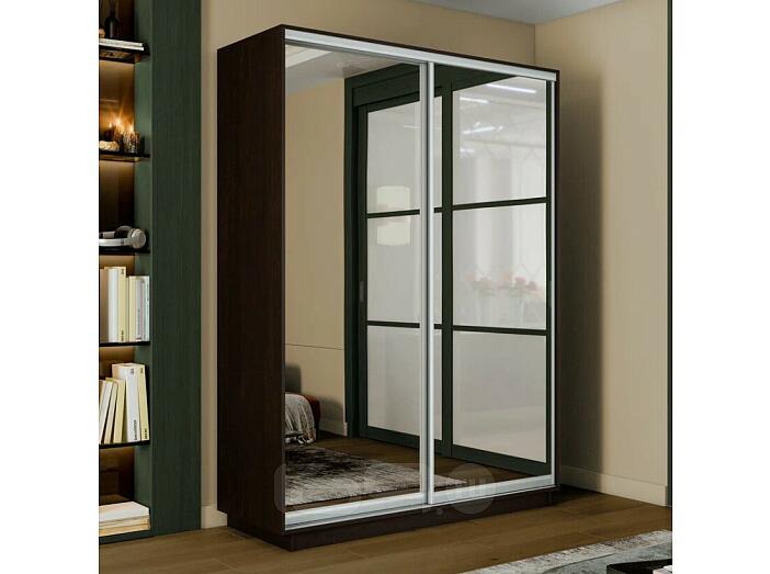 Шкаф Экспресс 2 Широкий 2-х дверный Дуо Зеркало (Серебряный профиль) Венге 1800*2200*600