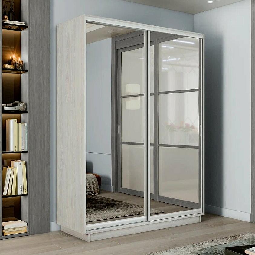 Шкаф Экспресс 2 Широкий 2-х дверный Дуо Зеркало Серебряный профиль Ясень Анкор светлый 18002400600 42760₽