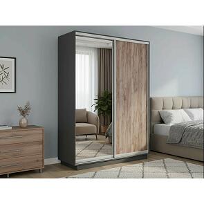 Шкаф Экспресс 2х-дверный Дуо ЛДСП Зеркало Серый Диамант/Крафт табачный 1600x2200x450