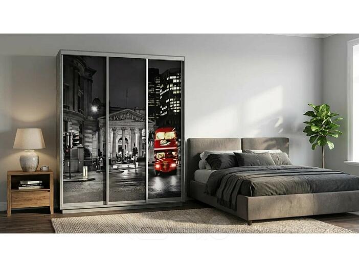 Шкаф Экспресс 3х-дверный Трио ЛДСП Бетон/Ночной Лондон 2400x2400x600