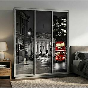 Шкаф Экспресс 3х-дверный Трио ЛДСП Бетон/Ночной Лондон 2400x2400x600