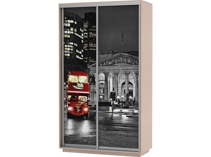 Шкаф-купе 2-х дверный Экспресс Фото дуо Ночной Лондон Дуб молочный 1400