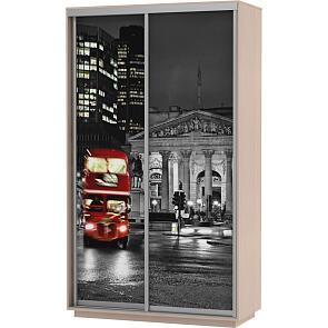 Шкаф-купе 2-х дверный Экспресс Фото дуо Ночной Лондон Дуб молочный 1600