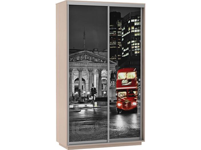 Шкаф-купе 2-х дверный Экспресс Фото дуо Ночной Лондон Дуб молочный 1200