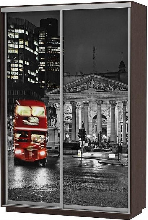 Шкаф-купе 2-х дверный Экспресс фото дуо Ночной Лондон Венге 1400 плед парма серо коричневый серо коричневый 2000 x 2200 мм