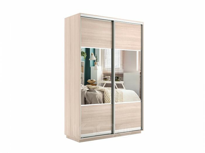 Шкаф-купе 2-х дверный Экспресс Комби дуо с зеркальным фасадом Дуб молочный 1600