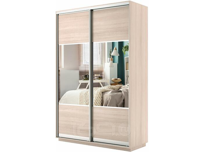 Шкаф-купе 2-х дверный Экспресс Комби дуо с зеркальным фасадом  Дуб молочный 1400
