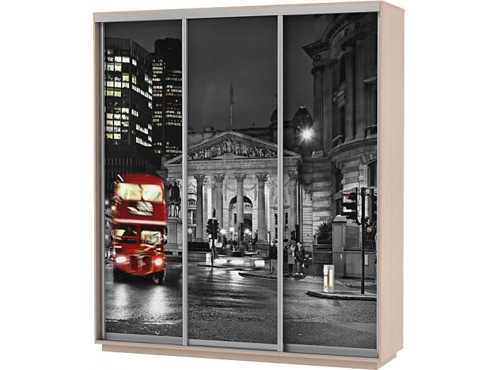 Шкаф-купе 3-х дверный Экспресс фото трио Ночной Лондон Дуб молочный 1800