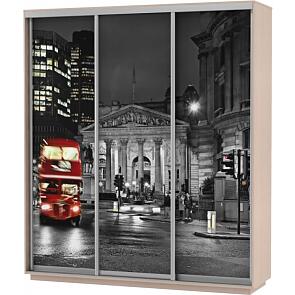 Шкаф-купе 3-х дверный Экспресс фото трио Ночной Лондон Дуб молочный 1800