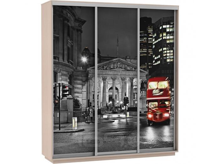 Шкаф-купе 3-х дверный Экспресс фото трио Ночной Лондон Дуб молочный 1800