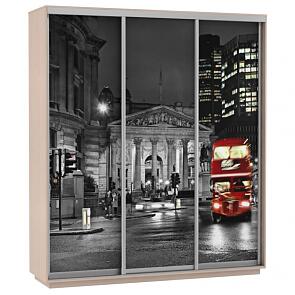Шкаф-купе 3-х дверный Экспресс фото трио Ночной Лондон Дуб молочный 1800