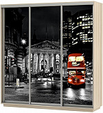 Шкаф-купе 3-х дверный Экспресс фото трио Ночной Лондон Ясень шимо светлый 2100 | 210 см