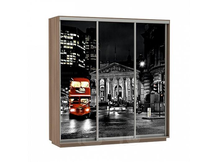 Шкаф-купе 3-х дверный Экспресс фото трио Ночной Лондон Ясень шимо темный 2100