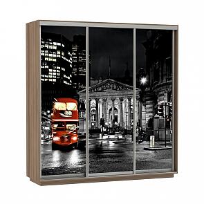 Шкаф-купе 3-х дверный Экспресс фото трио Ночной Лондон Ясень шимо темный 2100