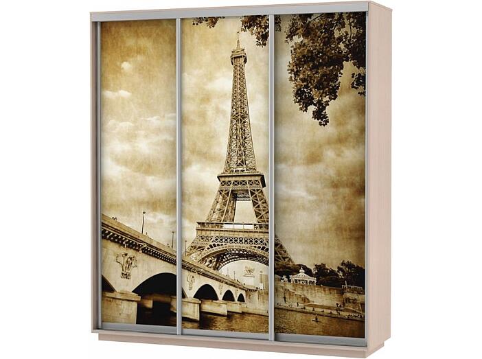 Шкаф-купе 3-х дверный Экспресс фото трио Париж Дуб молочный 2400