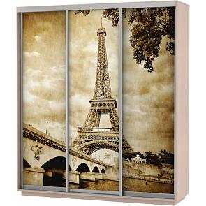 Шкаф-купе 3-х дверный Экспресс фото трио Париж Дуб молочный 2400