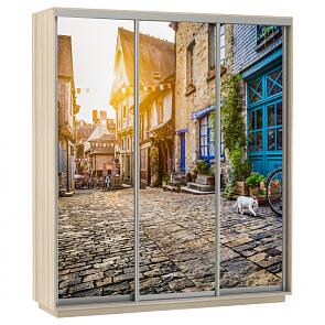 Шкаф-купе 3-х дверный Экспресс фото трио Улица Дуб молочный 1800