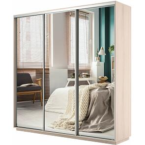 Шкаф-купе 3-х дверный Экспресс трио с зеркальным фасадом Дуб молочный 2400