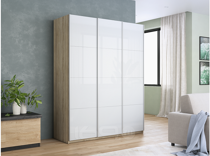 Шкаф-купе Прайм 3-х дверный Дуб сонома/Белый снег 1800