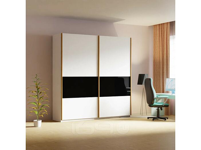 Шкаф-купе Прайм Премиум 2-х дверный (фасад дсп/стекло черное) Бронзовый профиль Белый снег