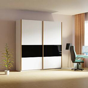 Шкаф-купе Прайм Премиум 2-х дверный (фасад дсп/стекло черное) Бронзовый профиль Белый снег