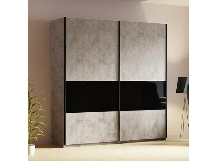 Шкаф-купе Прайм Премиум 2-х дверный (фасад дсп/стекло черное) Чёрный профиль Бетон