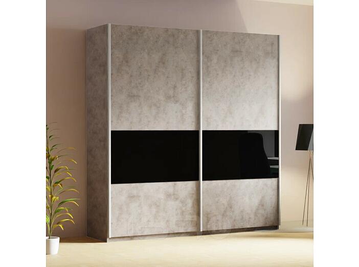 Шкаф-купе Прайм Премиум 2-х дверный (фасад дсп/стекло черное) Серебряный профиль Бетон