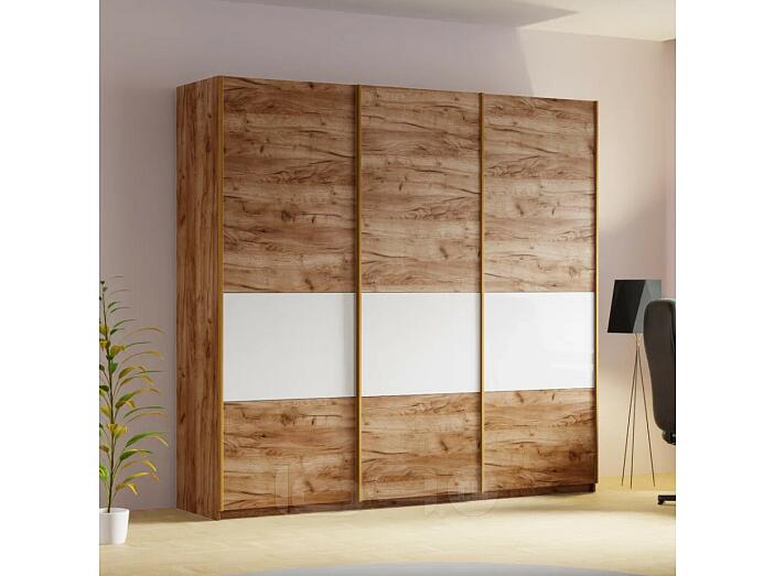 Шкаф-купе Прайм Премиум 3-х дверный (фасад дсп/стекло белое) Бронзовый профиль Крафт табачный