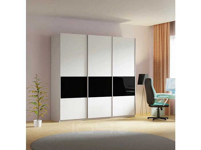 Шкаф-купе Прайм Премиум 3-х дверный (фасад дсп/стекло черное) Серебряный профиль Белый снег