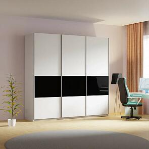 Шкаф-купе Прайм Премиум 3-х дверный (фасад дсп/стекло черное) Серебряный профиль Белый снег