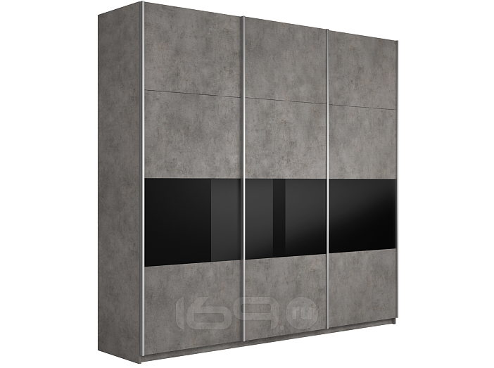 Шкаф-купе Широкий Прайм 3-х дверный (фасад дсп/стекло черное) Бетон