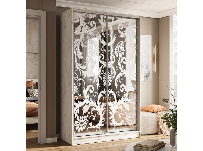 Шкаф-купе 1350x600x2244 Тринити/дуб крафт белый зеркало