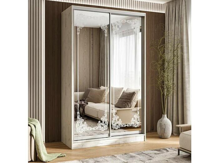 Шкаф-купе 1350x600x2244 Тринити/дуб крафт белый зеркало